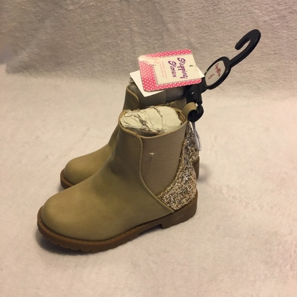 Stepping Stones Glitter Ankle‎ Boots Girls Size 6 Gold New Sparkly Lug Sole